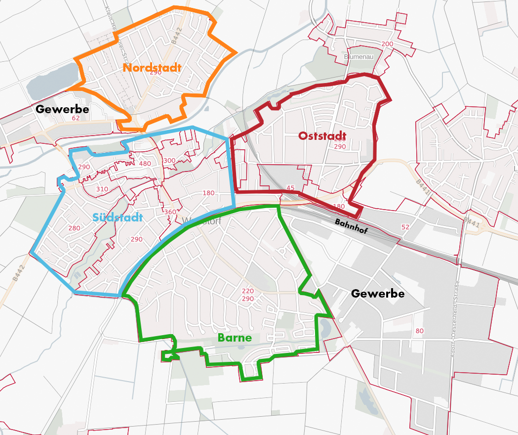 Quelle: https://immobilienmarkt.niedersachsen.de/bodenrichtwerte Wunstorf Auszug aus der Bodenrichtwertkarte vom 13.01.2025; Werte aus 01-2025